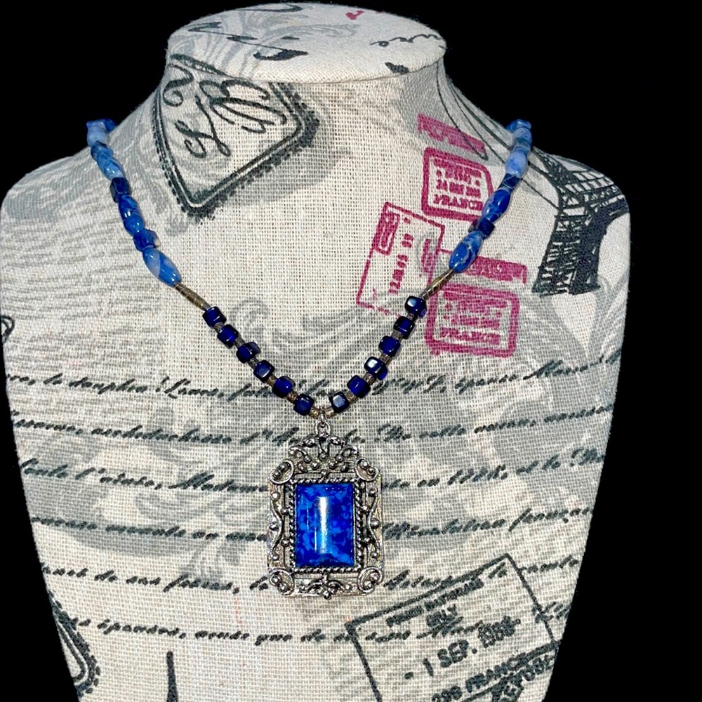 Stone beads and large square pendant